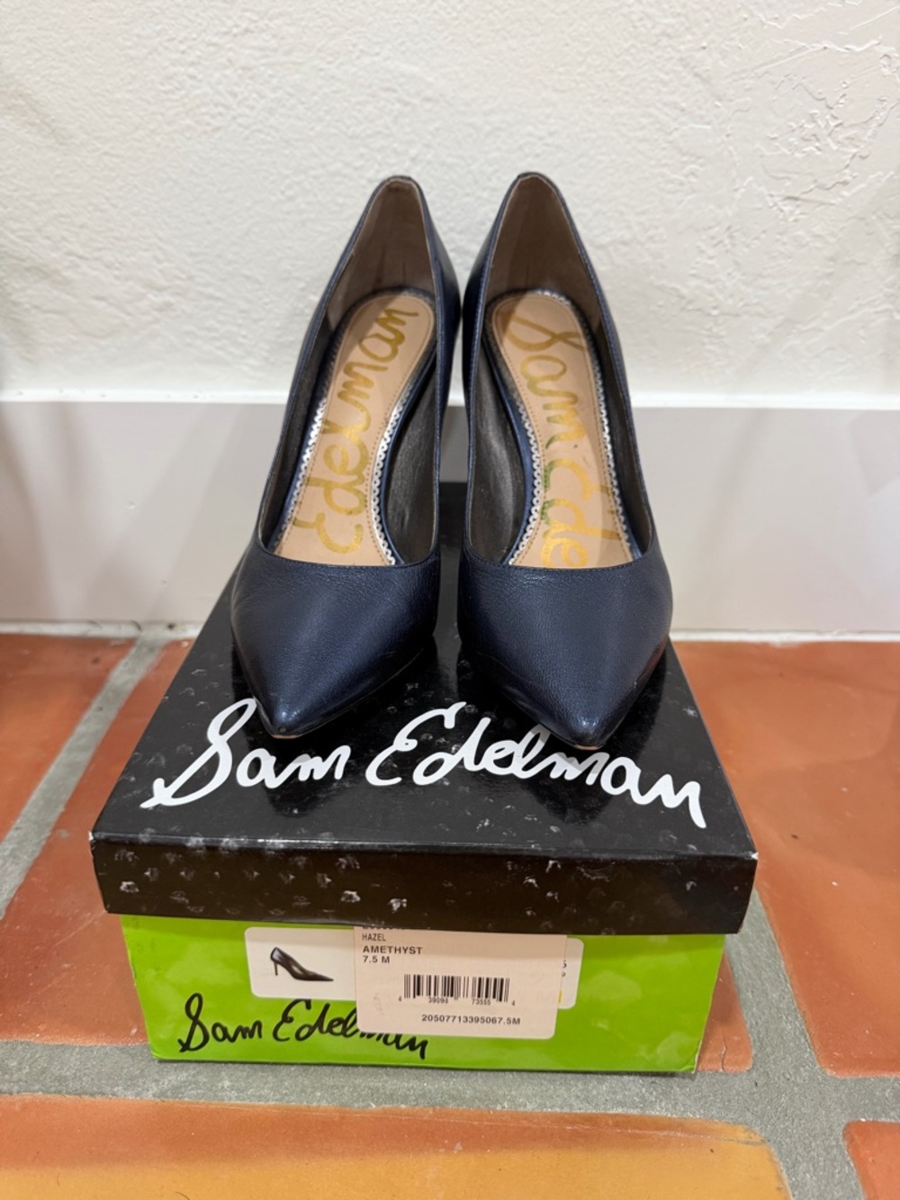 Sam Edelman Navy Pointed-Toe Satin Pump